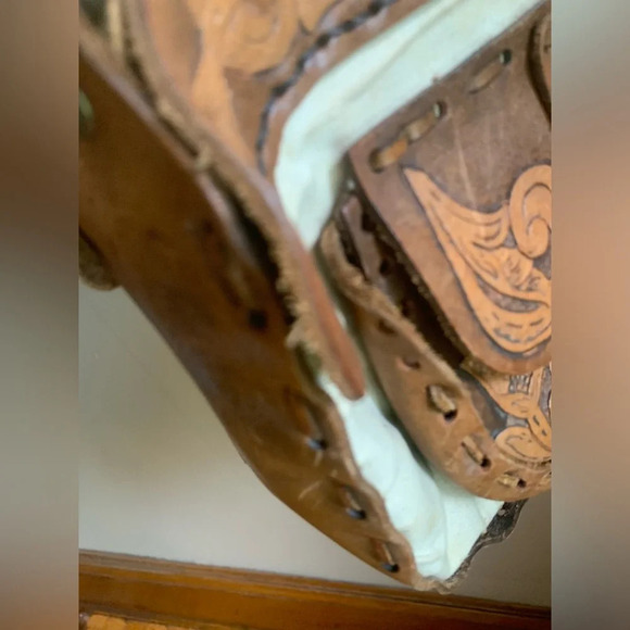 Leather vintage 70’s purse handtooled bag crossbody canvas hippie boho western - Picture 4 of 10